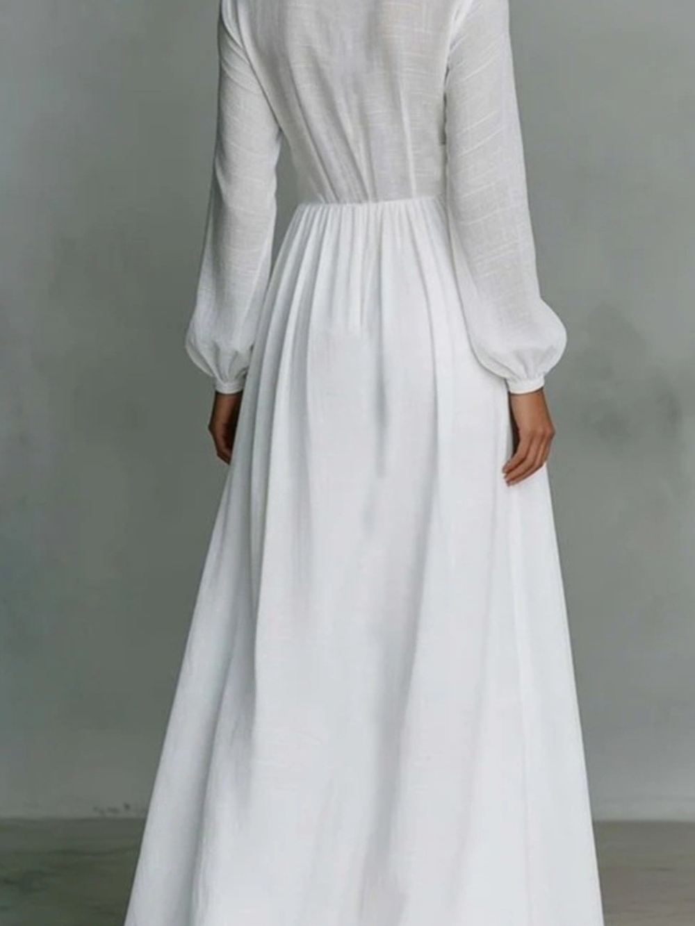 White Maxi Shirt Dress with Long Sleeves - Picture 4 of 5
